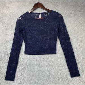 Forever 21 Shirt Womens S Blue Crop Floral Lace Sheer Back Y2K Romantic